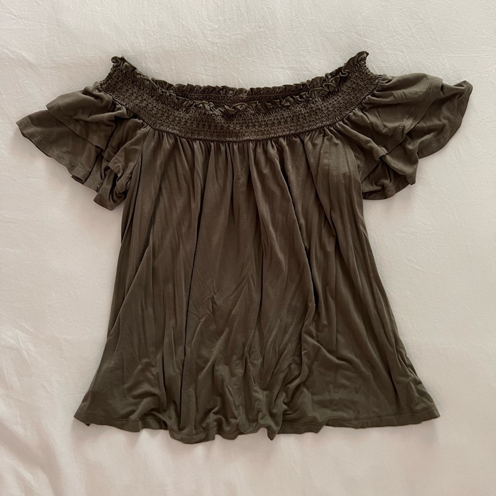American Eagle Outfitters Olive Ruffle Blouse